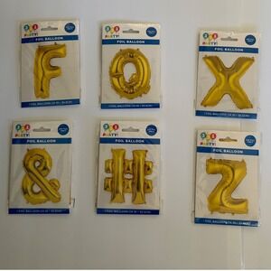 321 Party Gold Foil Balloons 14 Inch O X Z F Hashtag Ampersand Set of 6 NIP